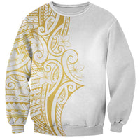 Polynesia White Sunday Sweatshirt Plumeria Polynesian Tribal Gold Color LT14 Unisex White - Polynesian Pride