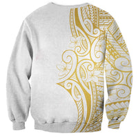 Polynesia White Sunday Sweatshirt Plumeria Polynesian Tribal Gold Color LT14 - Polynesian Pride