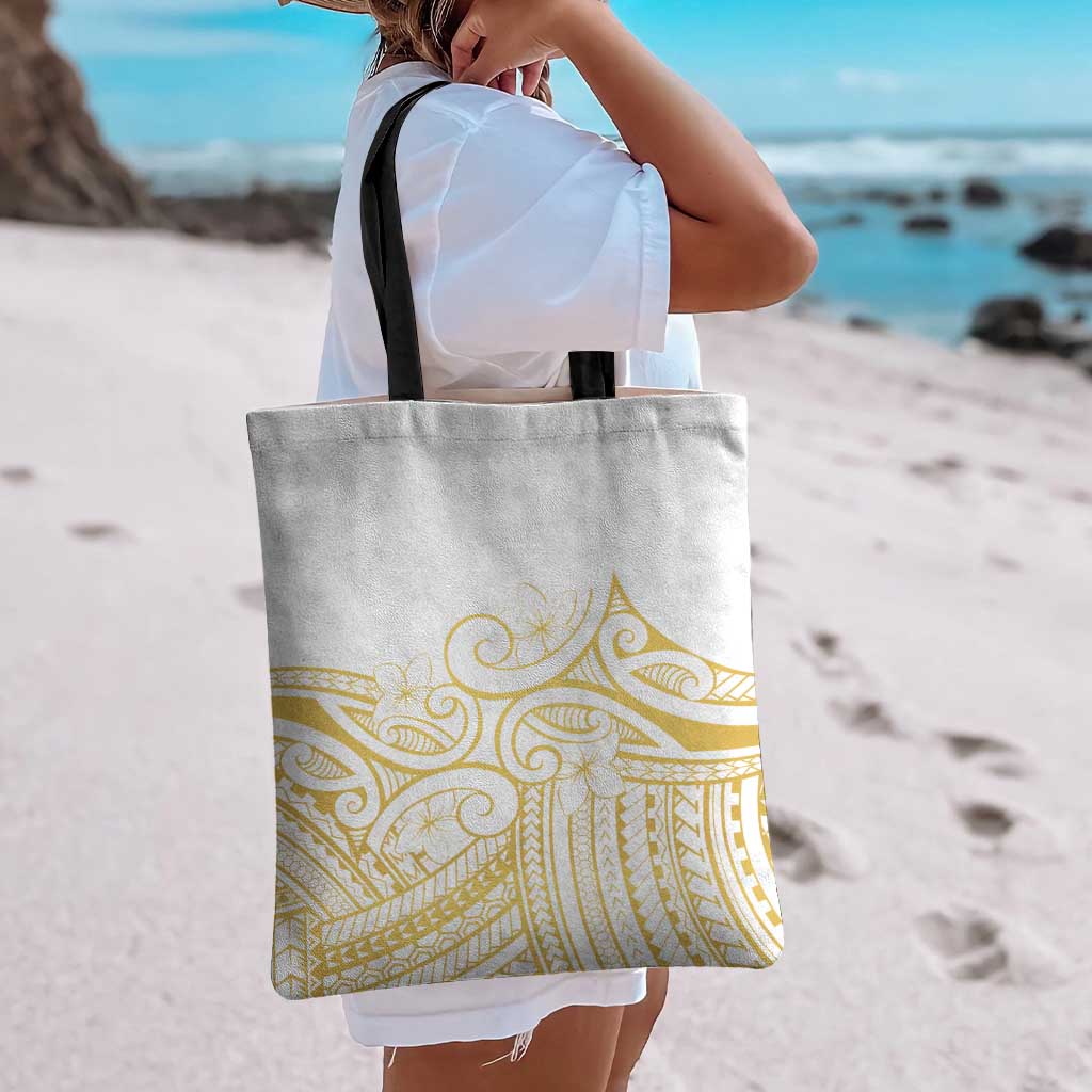 Polynesia White Sunday Tote Bag Plumeria Polynesian Tribal Gold Color LT14 - Polynesian Pride