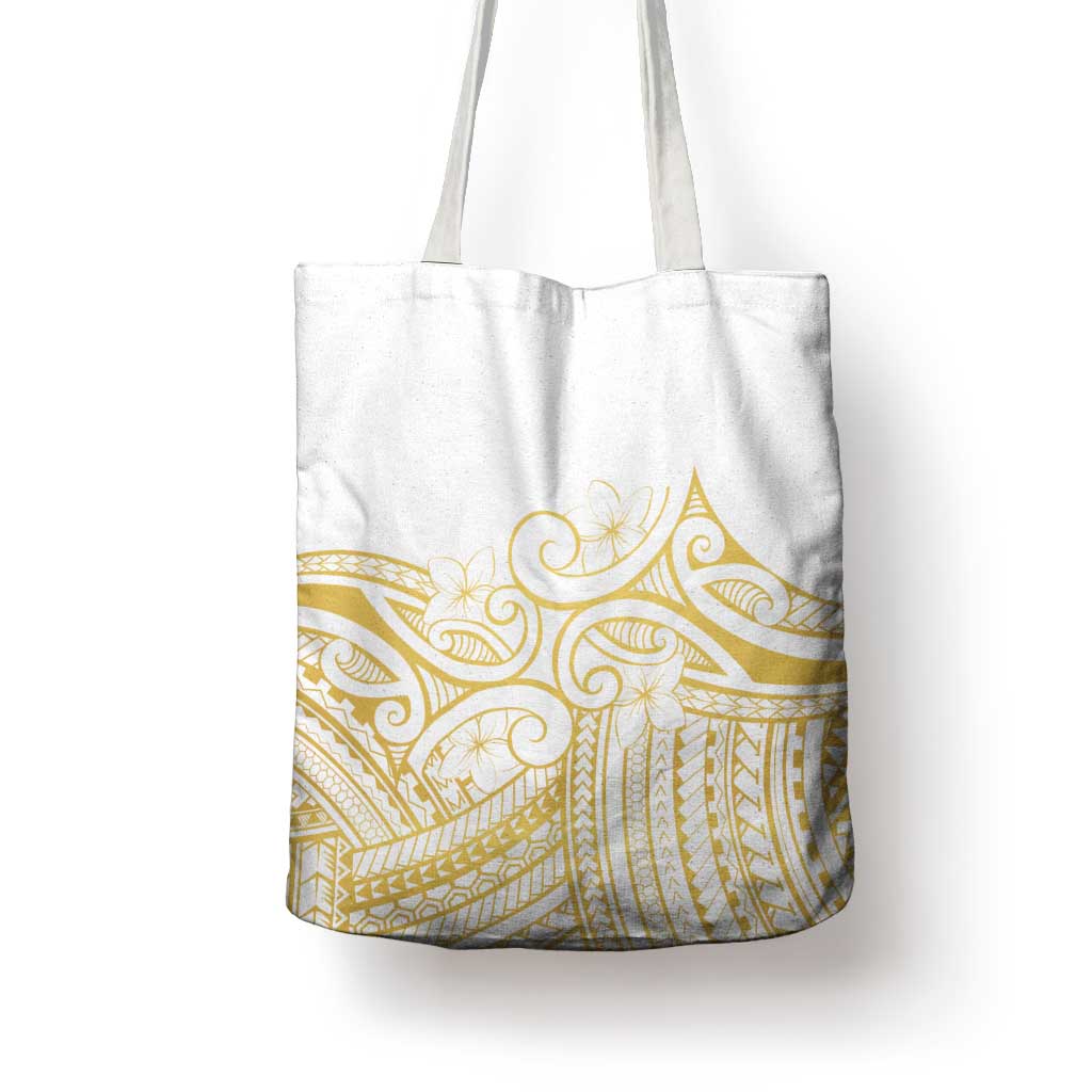 Polynesia White Sunday Tote Bag Plumeria Polynesian Tribal Gold Color LT14 - Polynesian Pride