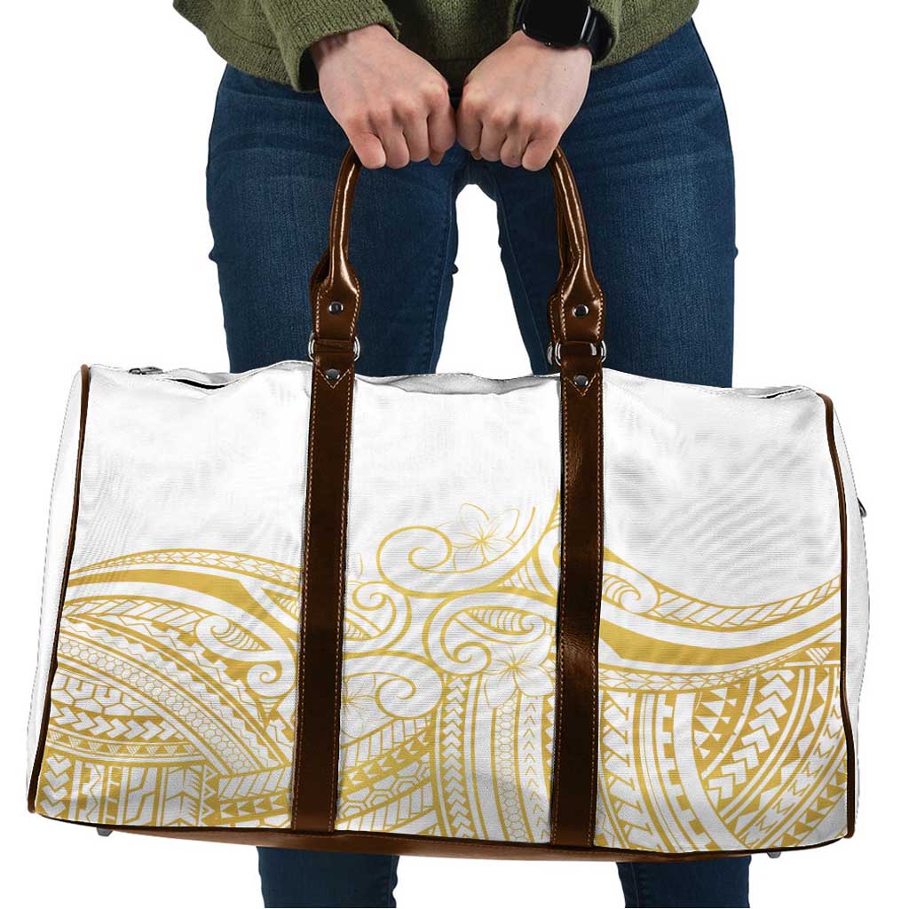 Polynesia White Sunday Travel Bag Plumeria Polynesian Tribal Gold Color LT14 White - Polynesian Pride