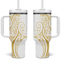 Polynesia White Sunday Tumbler With Handle Plumeria Polynesian Tribal Gold Color LT14 One Size: 40 oz White - Polynesian Pride