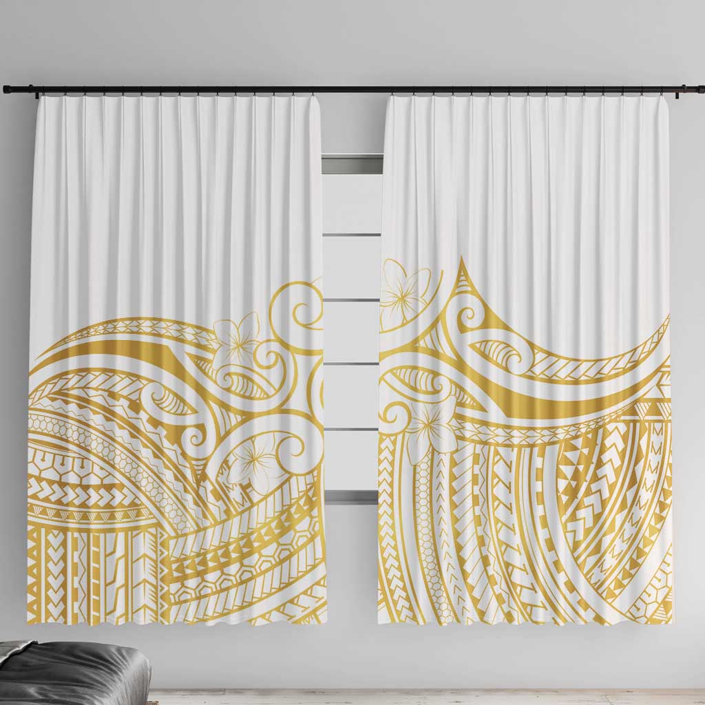 Polynesia White Sunday Window Curtain Plumeria Polynesian Tribal Gold Color LT14 With Hooks White - Polynesian Pride
