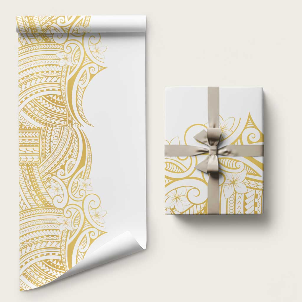 Polynesia White Sunday Wrapping Paper Plumeria Polynesian Tribal Gold Color LT14 58" × 23" White - Polynesian Pride