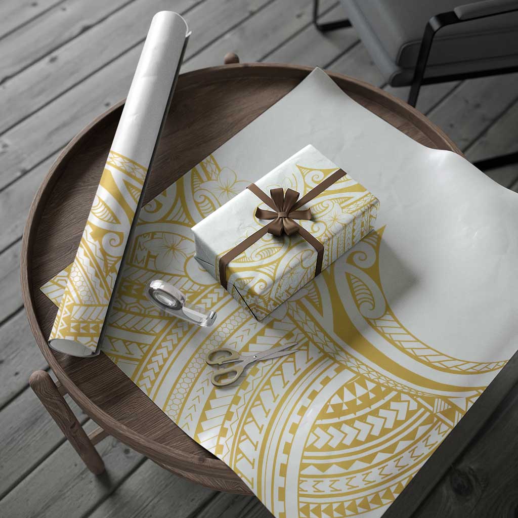 Polynesia White Sunday Wrapping Paper Plumeria Polynesian Tribal Gold Color LT14 - Polynesian Pride