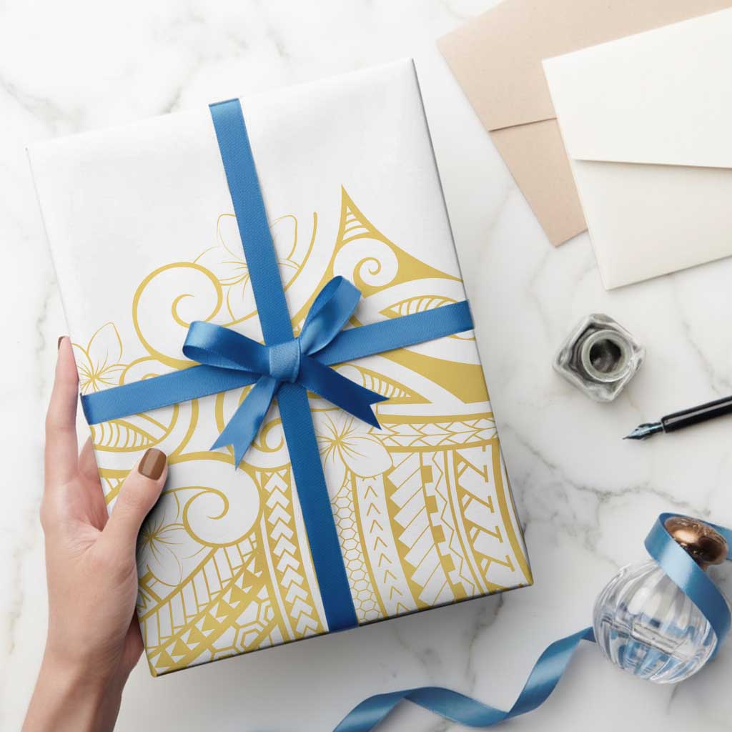 Polynesia White Sunday Wrapping Paper Plumeria Polynesian Tribal Gold Color LT14 - Polynesian Pride