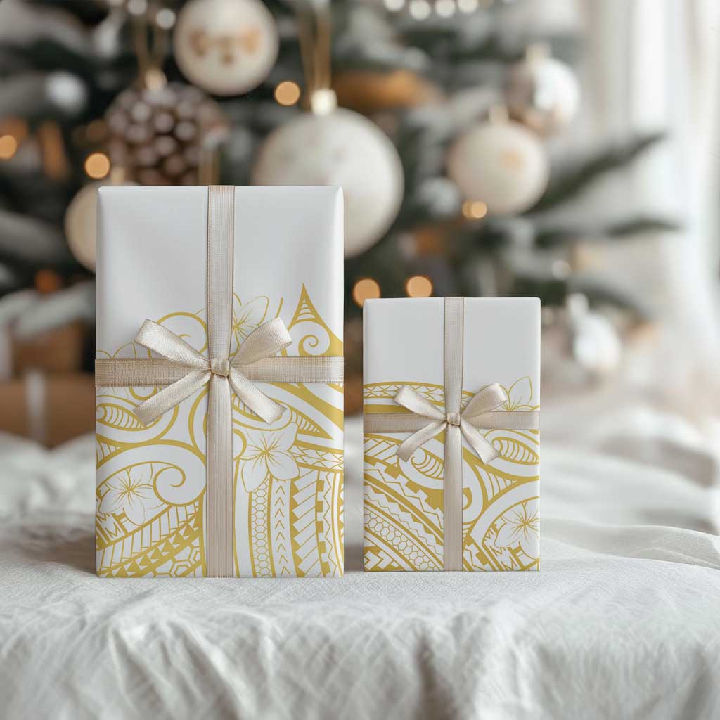 Polynesia White Sunday Wrapping Paper Plumeria Polynesian Tribal Gold Color LT14 - Polynesian Pride