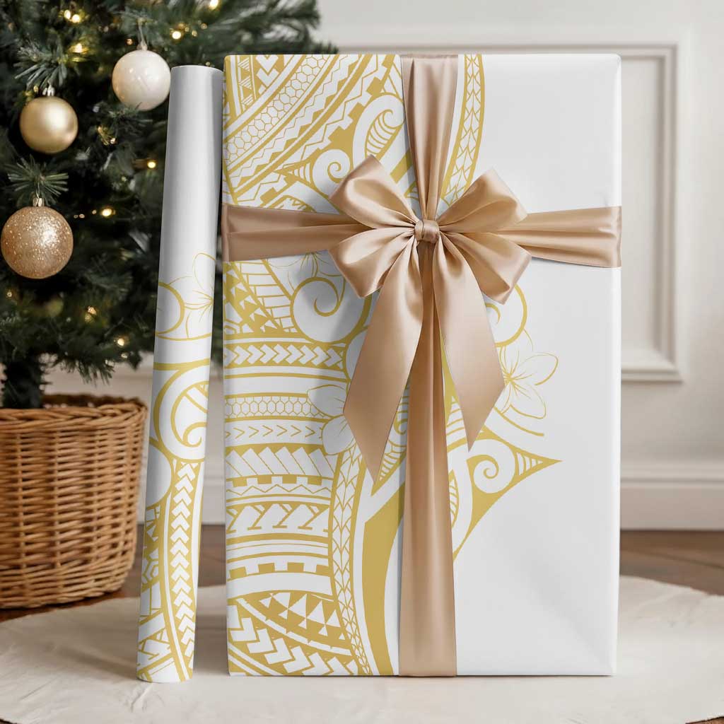 Polynesia White Sunday Wrapping Paper Plumeria Polynesian Tribal Gold Color LT14 - Polynesian Pride