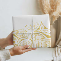 Polynesia White Sunday Wrapping Paper Plumeria Polynesian Tribal Gold Color LT14 - Polynesian Pride