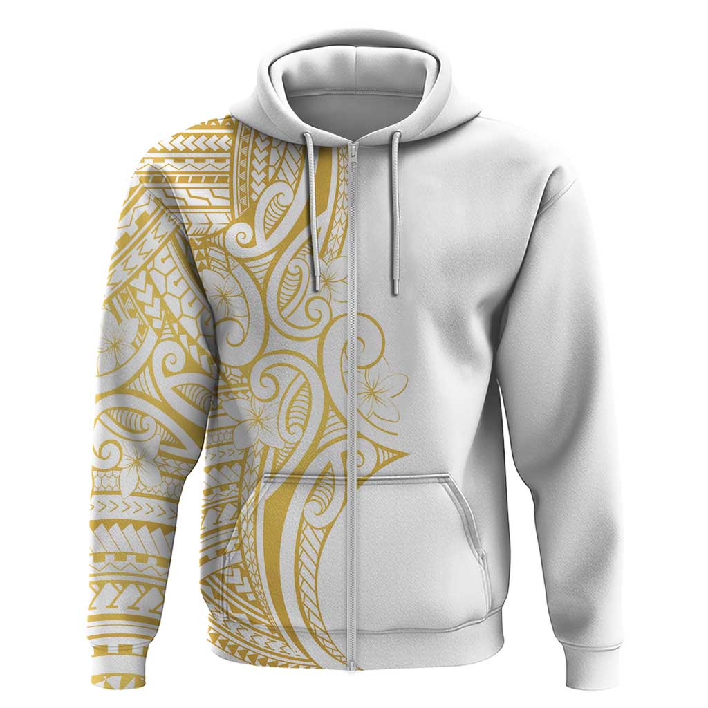 Polynesia White Sunday Zip Hoodie Plumeria Polynesian Tribal Gold Color LT14 Zip Hoodie White - Polynesian Pride