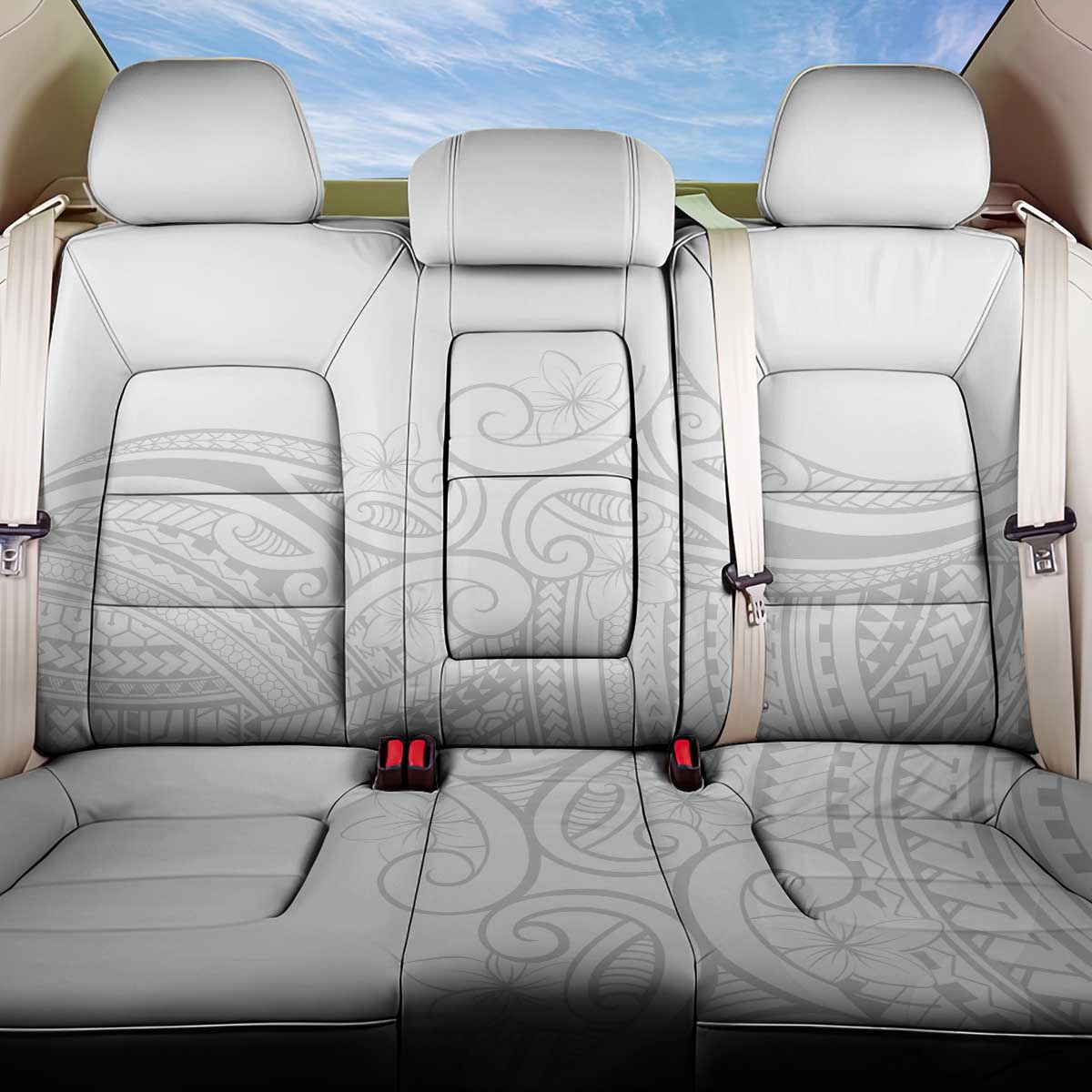 Polynesia White Sunday Back Car Seat Cover Plumeria Polynesian Tribal Grey Color LT14 One Size White - Polynesian Pride