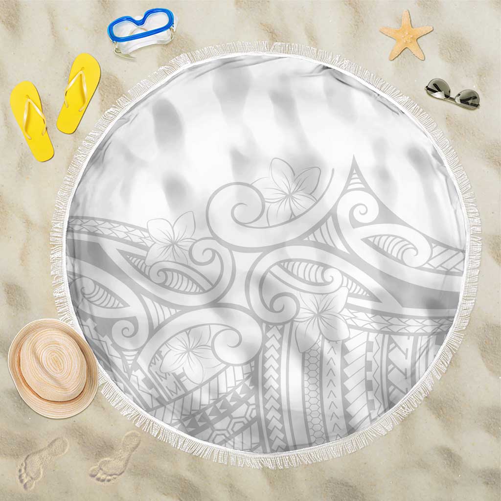 Polynesia White Sunday Beach Blanket Plumeria Polynesian Tribal Grey Color LT14 One Size 150cm White - Polynesian Pride