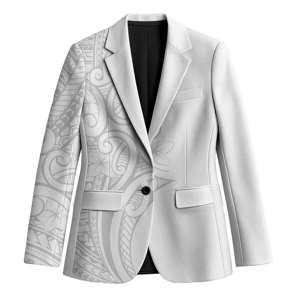 Polynesia White Sunday Blazer Plumeria Polynesian Tribal Grey Color LT14 Unisex White - Polynesian Pride