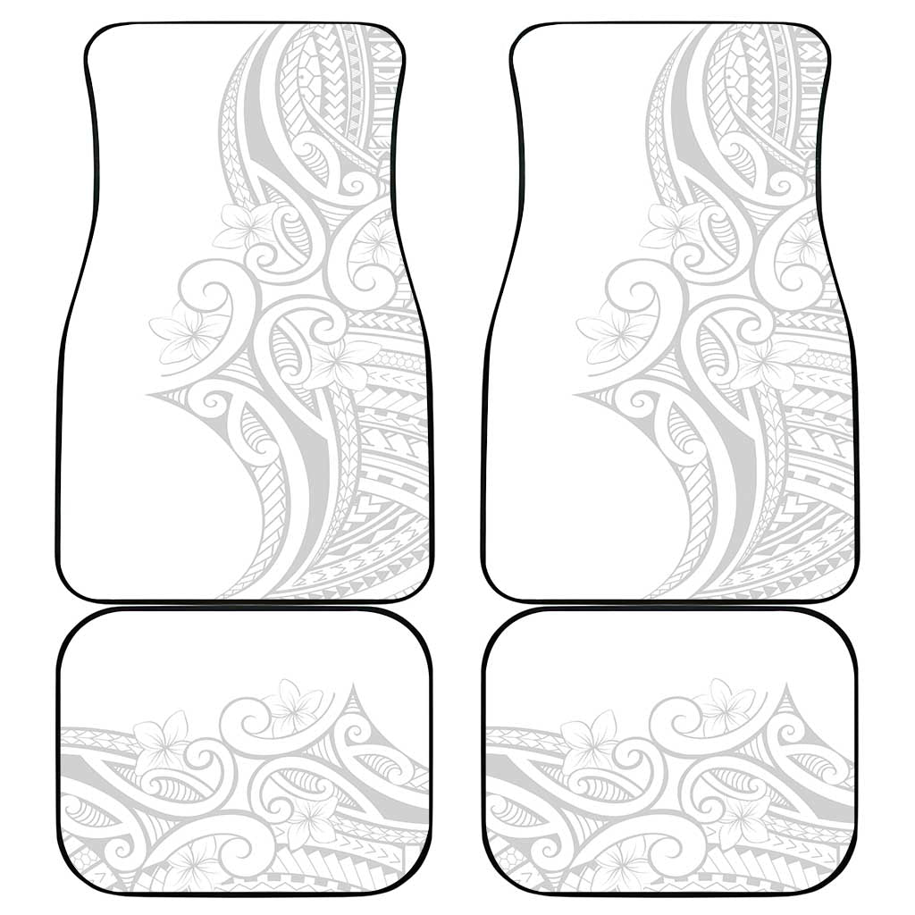 Polynesia White Sunday Car Mats Plumeria Polynesian Tribal Grey Color LT14 - Polynesian Pride