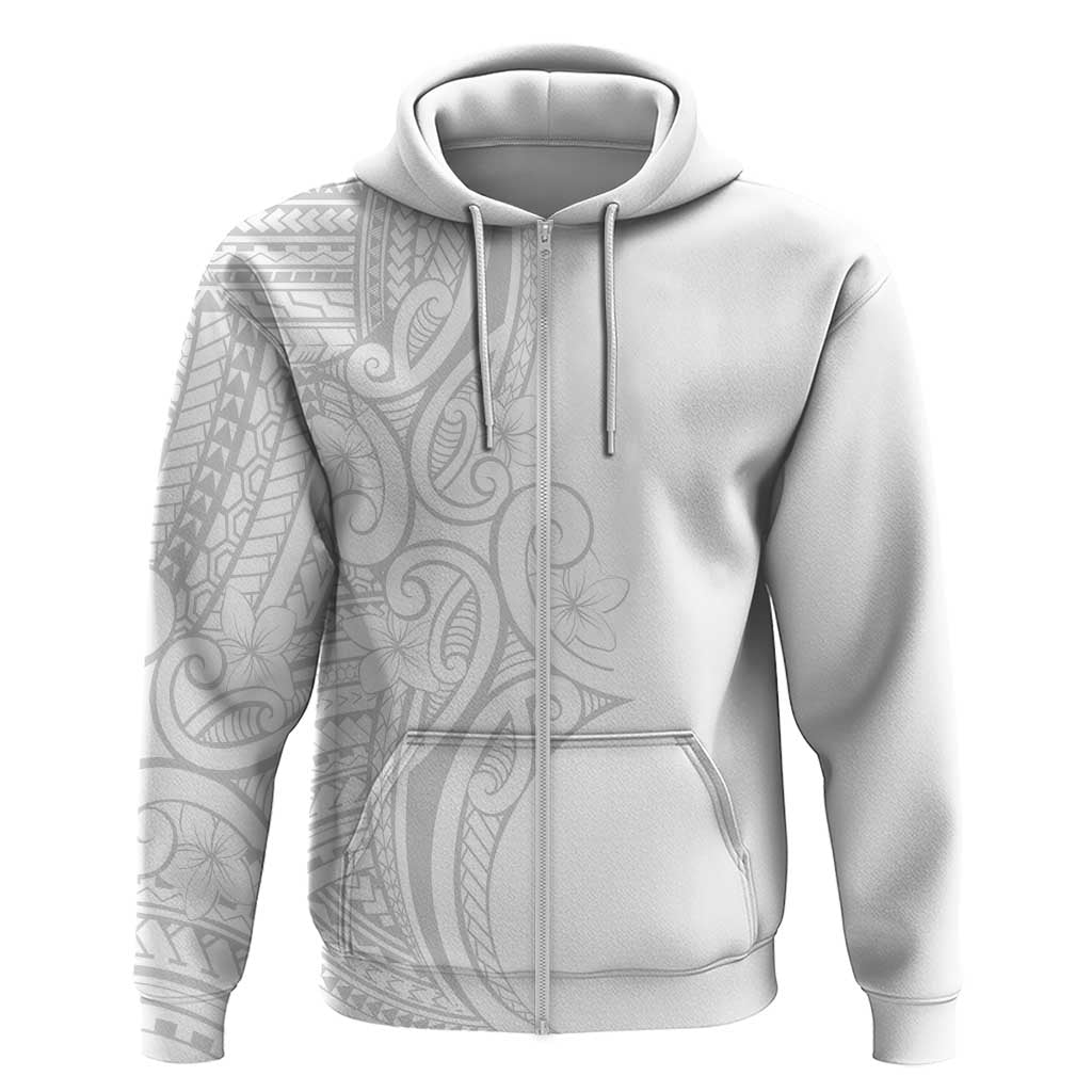 Polynesia White Sunday Hoodie Plumeria Polynesian Tribal Grey Color LT14 Zip Hoodie White - Polynesian Pride