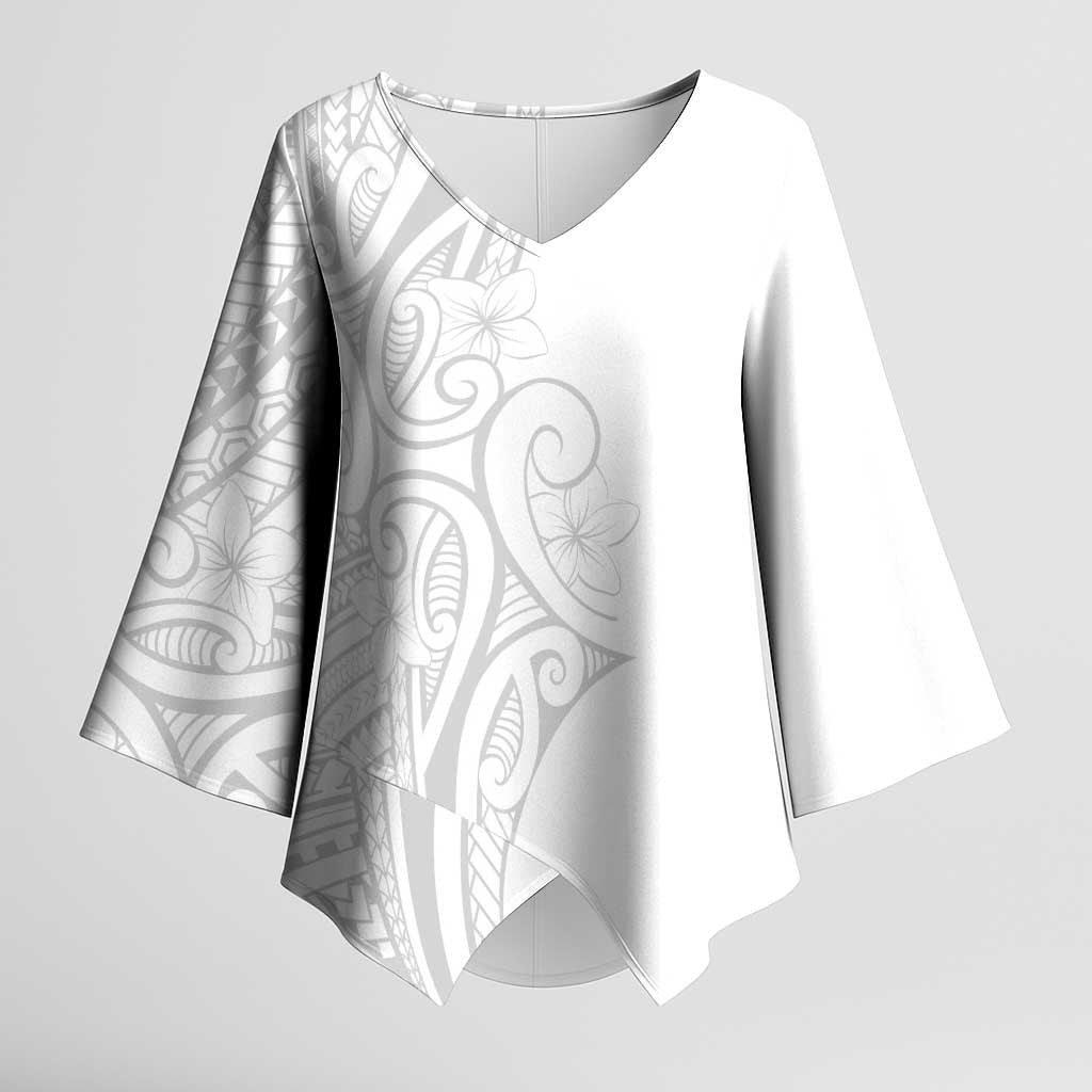 Polynesia White Sunday Kimono Sleeve Blouse Plumeria Polynesian Tribal Grey Color LT14 Female White - Polynesian Pride
