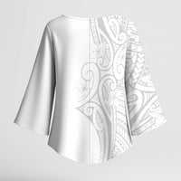 Polynesia White Sunday Kimono Sleeve Blouse Plumeria Polynesian Tribal Grey Color LT14 - Polynesian Pride