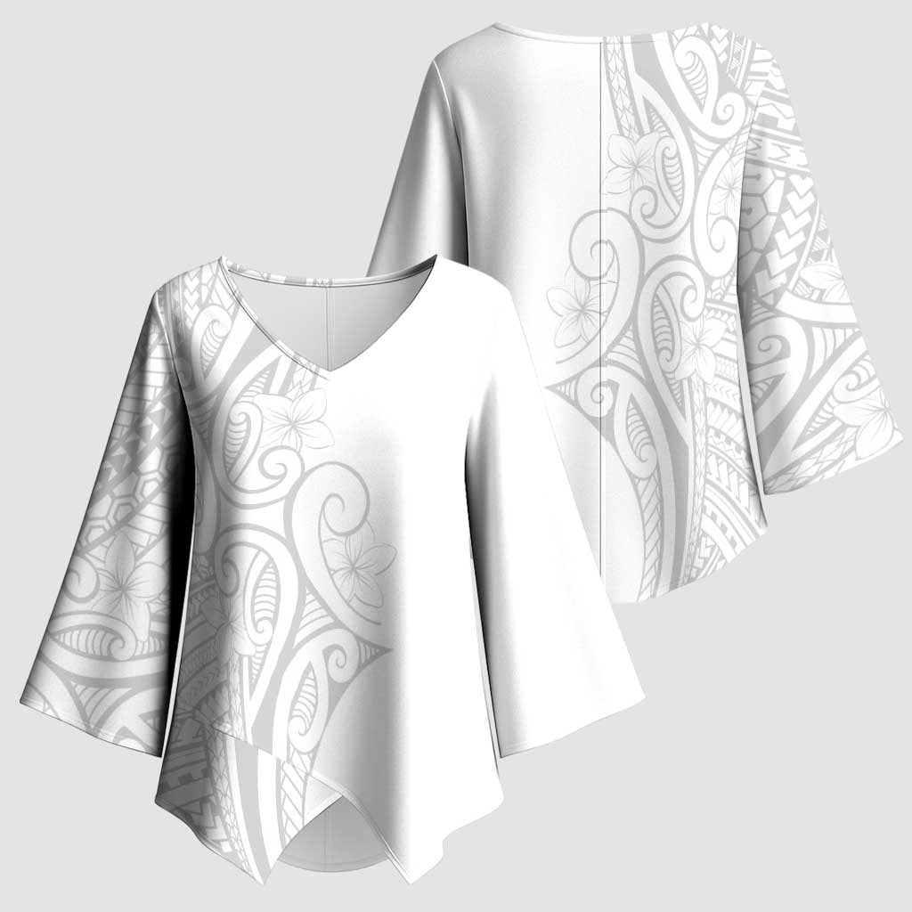 Polynesia White Sunday Kimono Sleeve Blouse Plumeria Polynesian Tribal Grey Color LT14 - Polynesian Pride