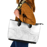 Polynesia White Sunday Leather Tote Bag Plumeria Polynesian Tribal Grey Color LT14 White - Polynesian Pride