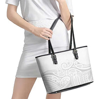 Polynesia White Sunday Leather Tote Bag Plumeria Polynesian Tribal Grey Color LT14 - Polynesian Pride