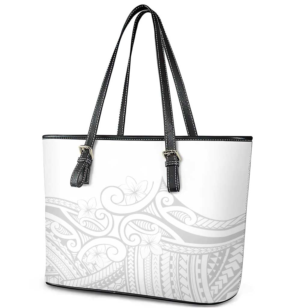 Polynesia White Sunday Leather Tote Bag Plumeria Polynesian Tribal Grey Color LT14 - Polynesian Pride