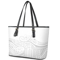 Polynesia White Sunday Leather Tote Bag Plumeria Polynesian Tribal Grey Color LT14 - Polynesian Pride
