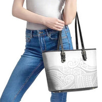 Polynesia White Sunday Leather Tote Bag Plumeria Polynesian Tribal Grey Color LT14 - Polynesian Pride