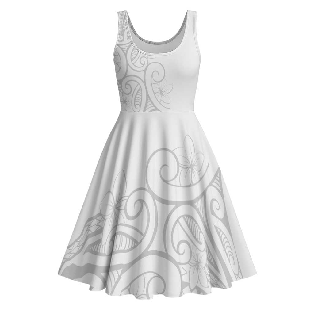 Polynesia White Sunday Midi Dress Plumeria Polynesian Tribal Grey Color LT14 White - Polynesian Pride
