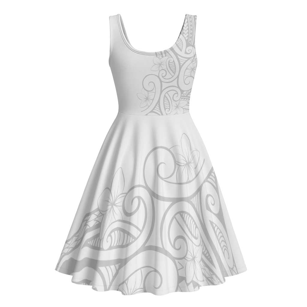 Polynesia White Sunday Midi Dress Plumeria Polynesian Tribal Grey Color LT14 - Polynesian Pride