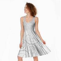 Polynesia White Sunday Midi Dress Plumeria Polynesian Tribal Grey Color LT14 - Polynesian Pride