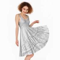 Polynesia White Sunday Midi Dress Plumeria Polynesian Tribal Grey Color LT14 - Polynesian Pride