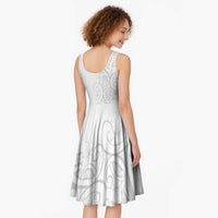 Polynesia White Sunday Midi Dress Plumeria Polynesian Tribal Grey Color LT14 - Polynesian Pride