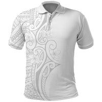 Polynesia White Sunday Polo Shirt Plumeria Polynesian Tribal Grey Color LT14 White - Polynesian Pride