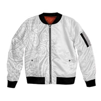 Polynesia White Sunday Sleeve Zip Bomber Jacket Plumeria Polynesian Tribal Grey Color LT14 Unisex White - Polynesian Pride