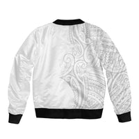 Polynesia White Sunday Sleeve Zip Bomber Jacket Plumeria Polynesian Tribal Grey Color LT14 - Polynesian Pride