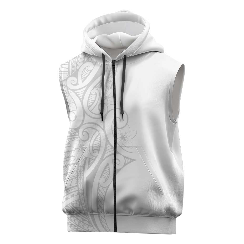 Polynesia White Sunday Sleeveless Zip Hoodie Plumeria Polynesian Tribal Grey Color LT14 White - Polynesian Pride