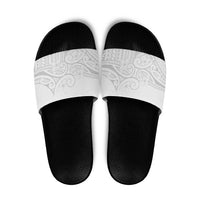 Polynesia White Sunday Slide Sandals Plumeria Polynesian Tribal Grey Color LT14 White - Polynesian Pride
