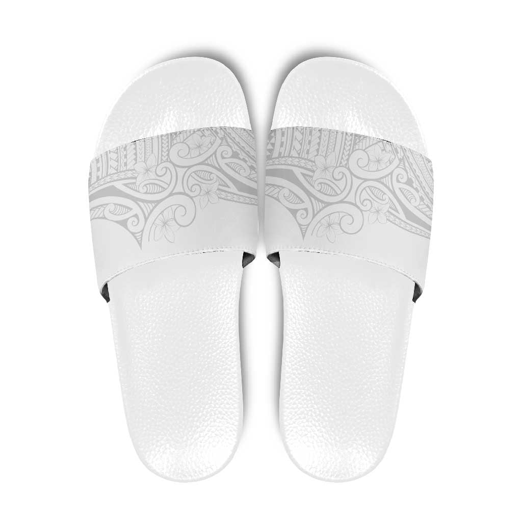 Polynesia White Sunday Slide Sandals Plumeria Polynesian Tribal Grey Color LT14 White - Polynesian Pride