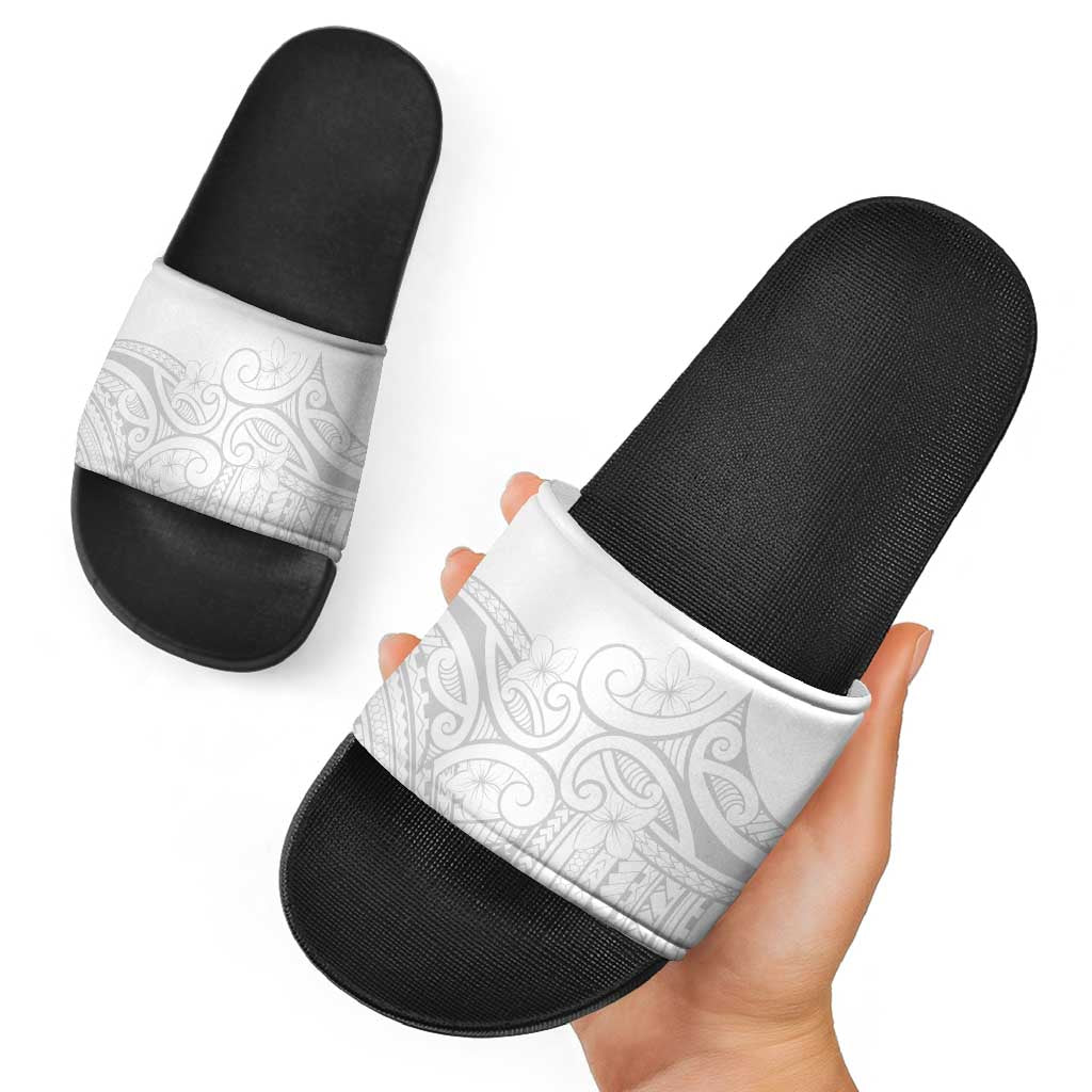 Polynesia White Sunday Slide Sandals Plumeria Polynesian Tribal Grey Color LT14 - Polynesian Pride