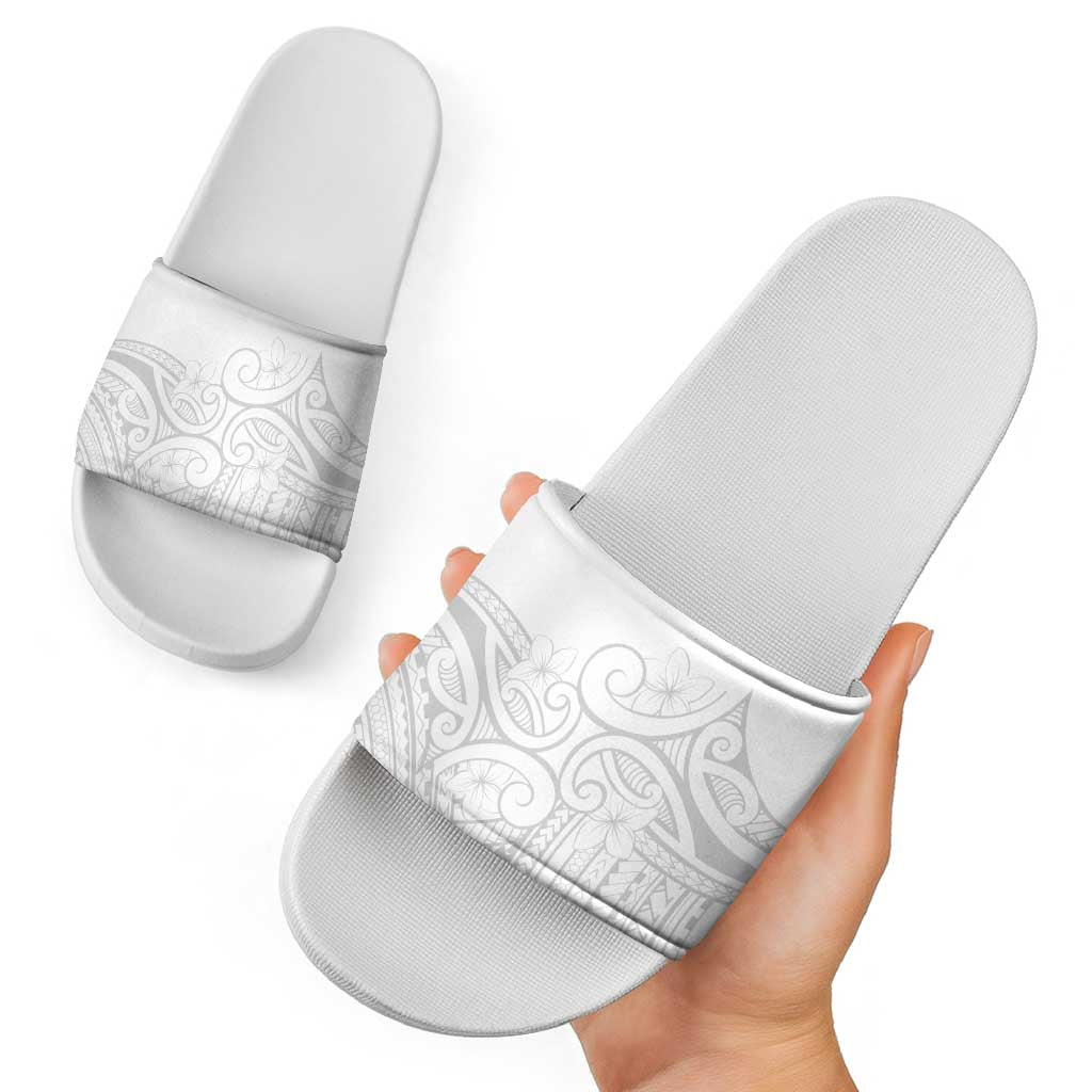Polynesia White Sunday Slide Sandals Plumeria Polynesian Tribal Grey Color LT14 - Polynesian Pride