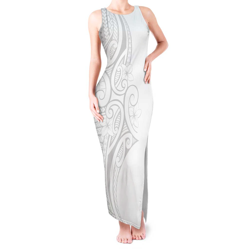 Polynesia White Sunday Tank Maxi Dress Plumeria Polynesian Tribal Grey Color LT14 Women White - Polynesian Pride
