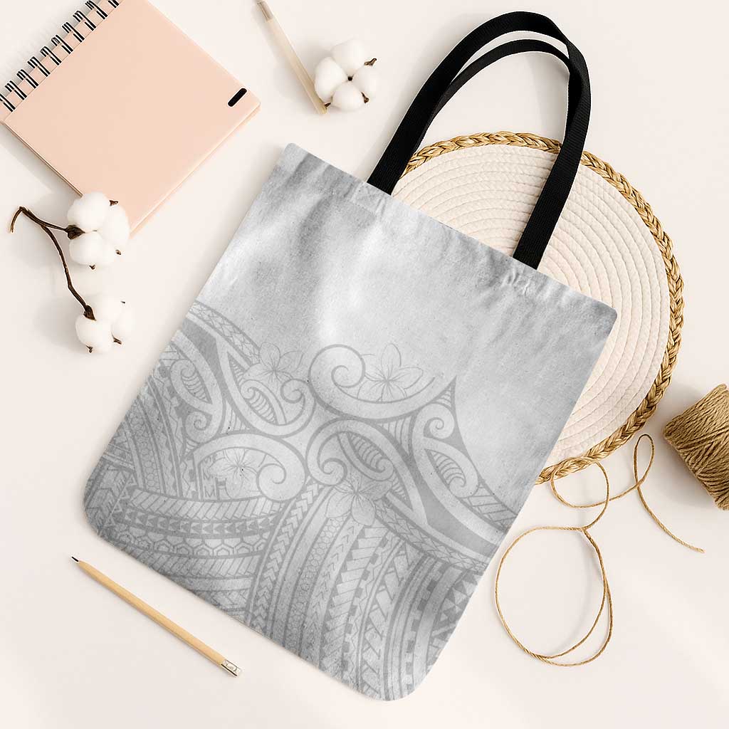 Polynesia White Sunday Tote Bag Plumeria Polynesian Tribal Grey Color LT14 Black Strap One Size White - Polynesian Pride