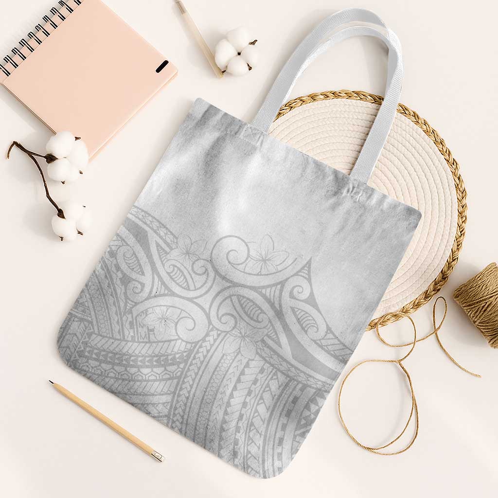 Polynesia White Sunday Tote Bag Plumeria Polynesian Tribal Grey Color LT14 White Strap One Size White - Polynesian Pride