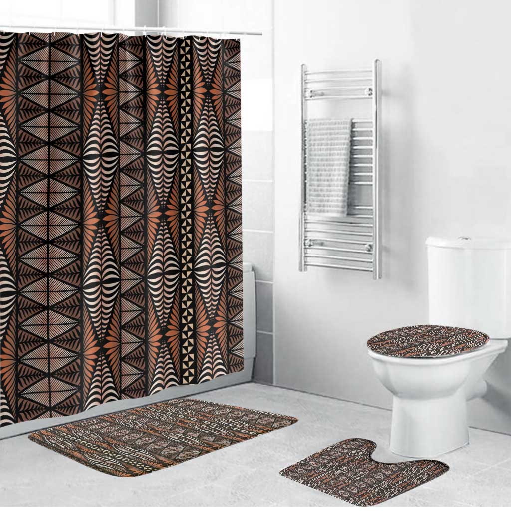 Malo e lelei Tonga Bathroom Set Tongan Ngatu Vintage Brown LT14 Bathroom Set (4 pcs) Brown - Polynesian Pride