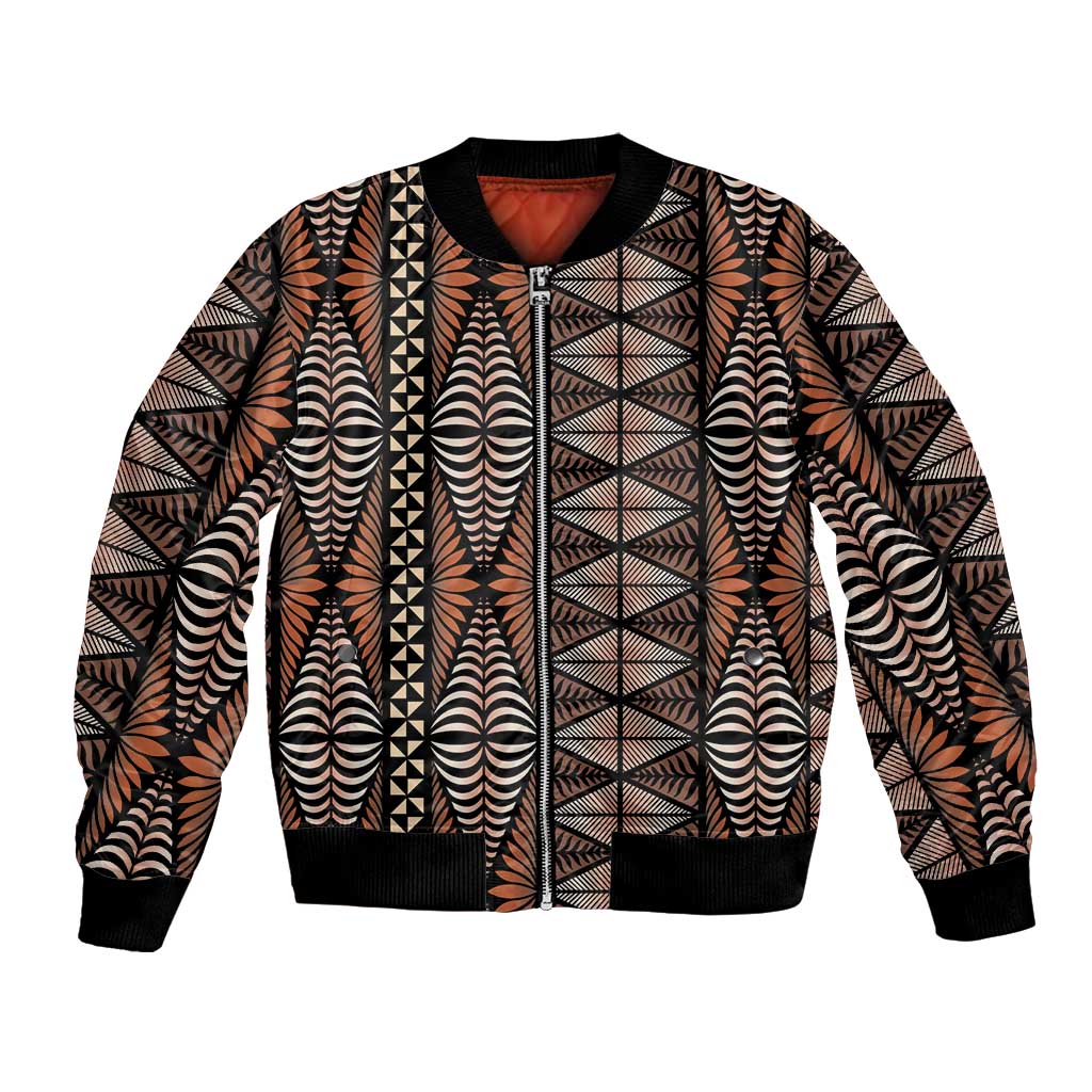 Malo e lelei Tonga Bomber Jacket Tongan Ngatu Vintage Brown LT14 Unisex Brown - Polynesian Pride