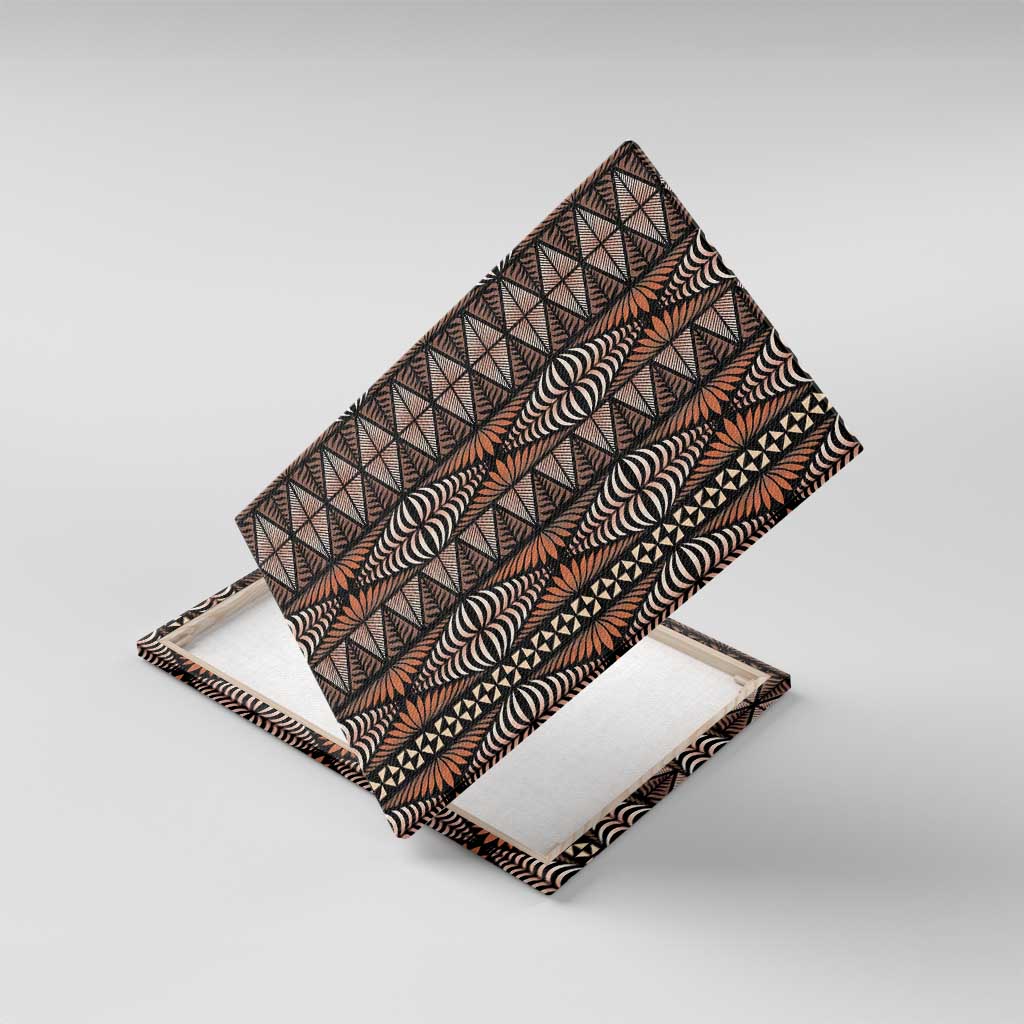 Malo e lelei Tonga Canvas Wall Art Tongan Ngatu Vintage Brown LT14 With Frame Brown - Polynesian Pride