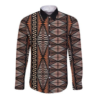 Malo e lelei Tonga Long Sleeve Button Shirt Tongan Ngatu Vintage Brown LT14 Unisex Brown - Polynesian Pride