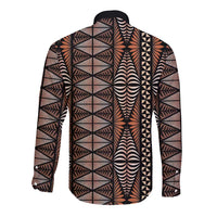 Malo e lelei Tonga Long Sleeve Button Shirt Tongan Ngatu Vintage Brown LT14 - Polynesian Pride