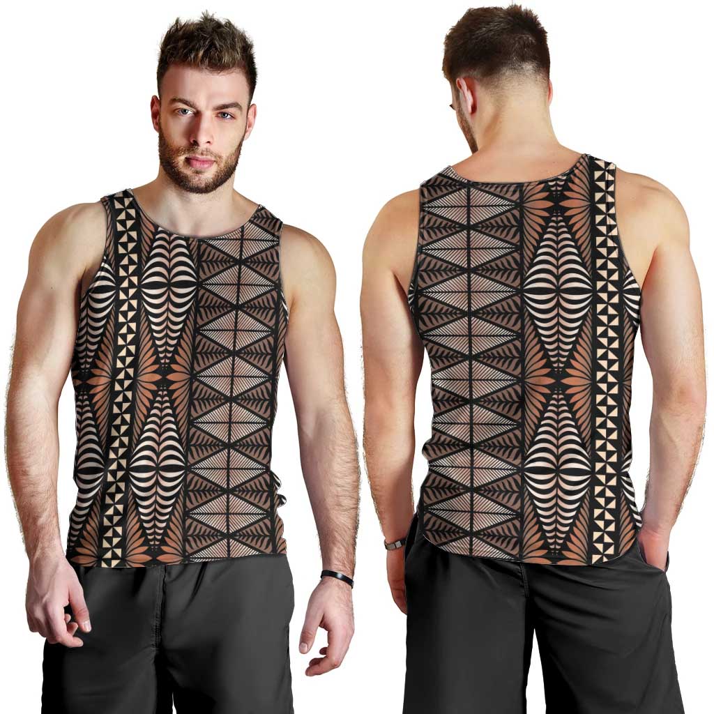 Malo e lelei Tonga Men Tank Top Tongan Ngatu Vintage Brown LT14 - Polynesian Pride