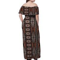 Malo e lelei Tonga Off Shoulder Maxi Dress Tongan Ngatu Vintage Brown LT14 - Polynesian Pride